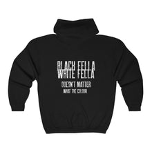 Load image into Gallery viewer, Black Fella White Fella Zip Hoodie