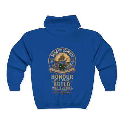 Born of Convicts Zip Hoodie — Australian Heritage Ship Emblem