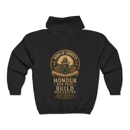 Born of Convicts Zip Hoodie — Australian Heritage Ship Emblem