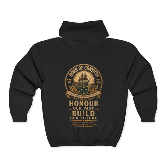 Born of Convicts Zip Hoodie — Australian Heritage Ship Emblem
