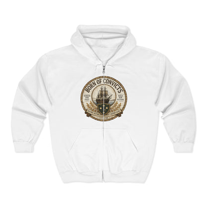 Born of Convicts Zip Hoodie — Australian Heritage Ship Emblem