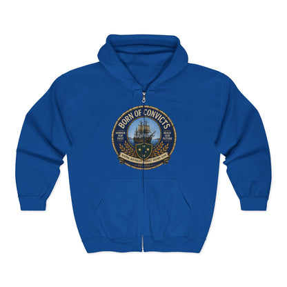 Born of Convicts Zip Hoodie — Australian Heritage Ship Emblem