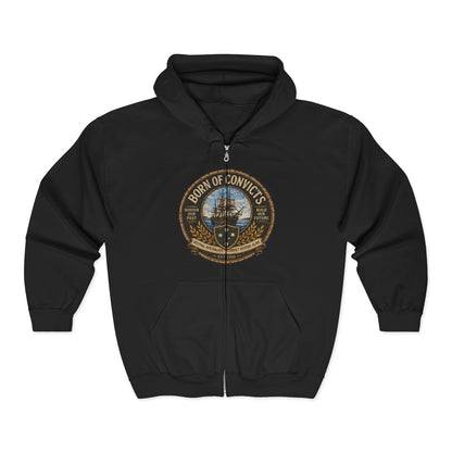 Born of Convicts Zip Hoodie — Australian Heritage Ship Emblem