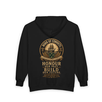 Born of Convicts Zip Hoodie — Australian Heritage Ship Emblem