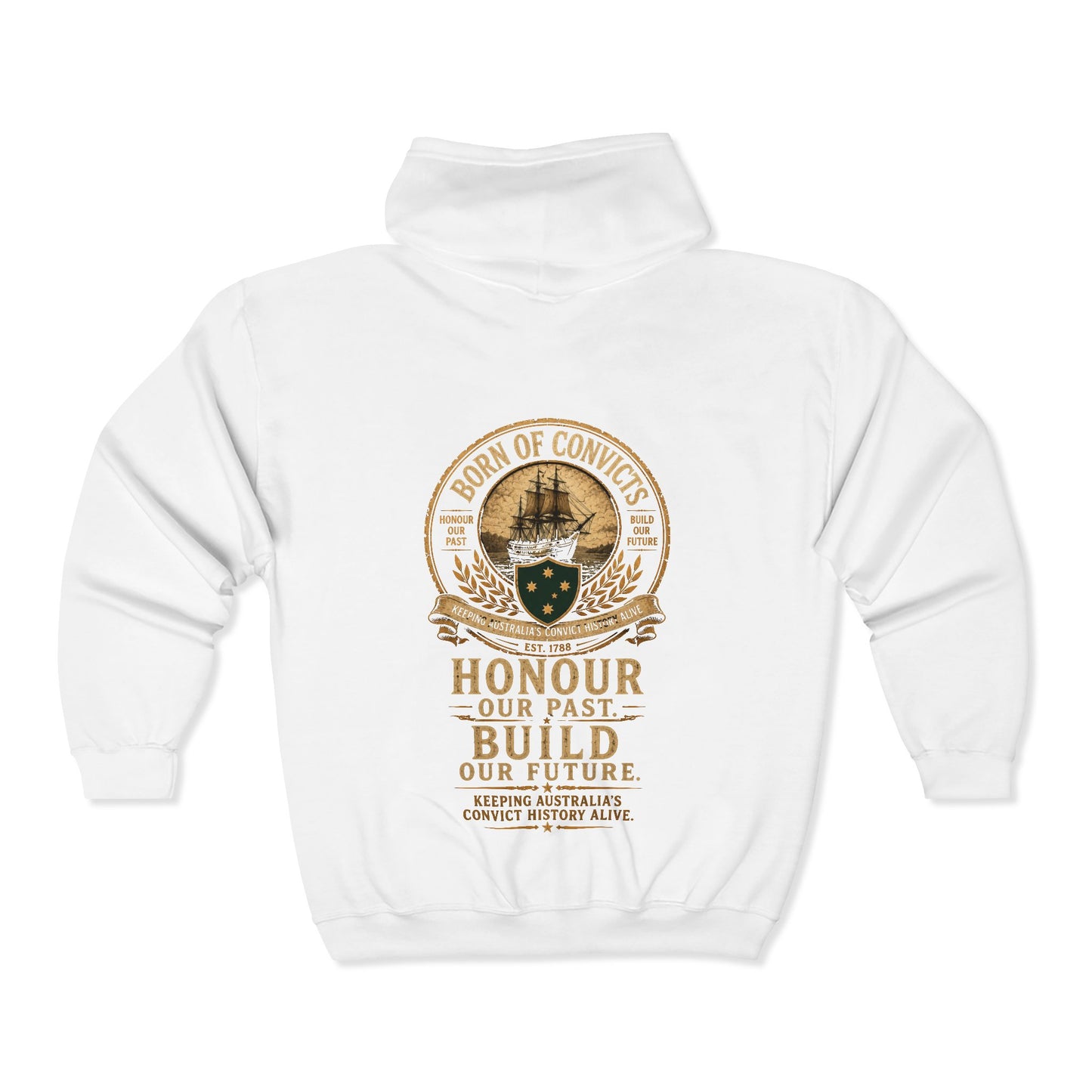 Born of Convicts Zip Hoodie — Australian Heritage Ship Emblem