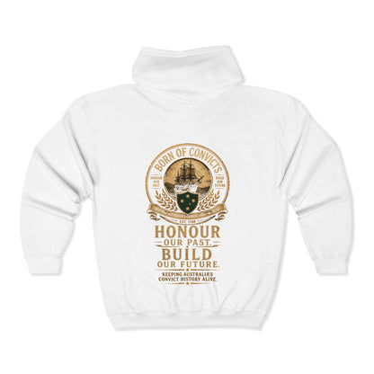 Born of Convicts Zip Hoodie — Australian Heritage Ship Emblem